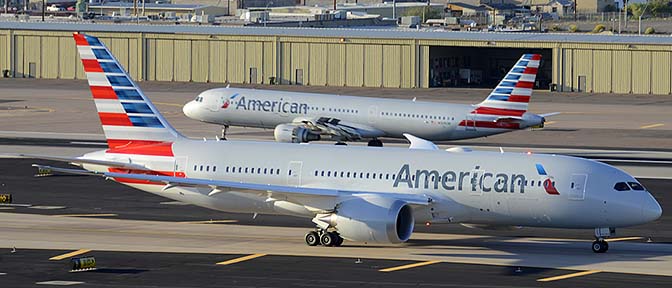 American Airbus A321-211 N169UW and American Boeing 787-823 N801AC, Phoenix Sky Harbor, March 10, 2015